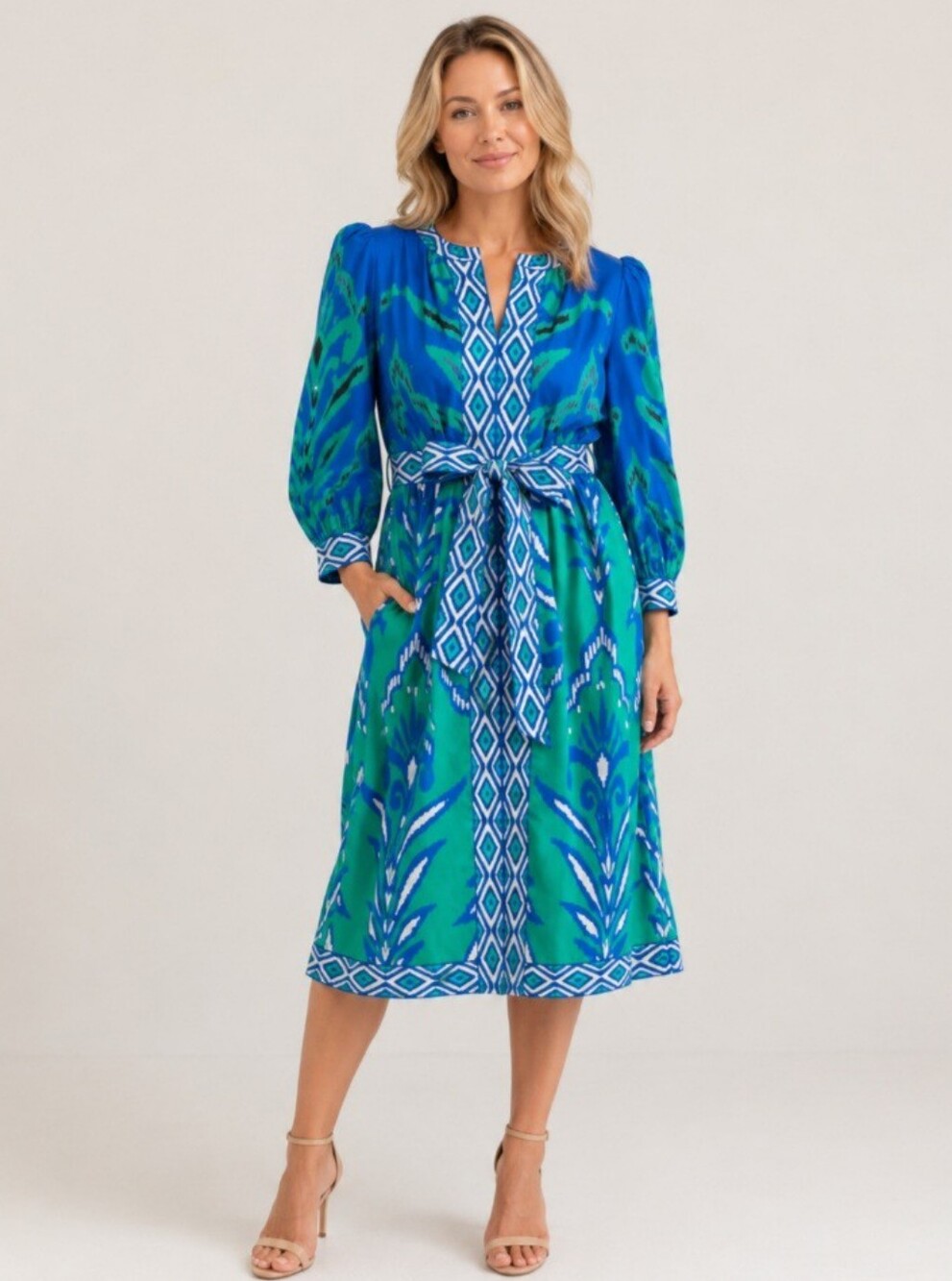Tyler Boe Midi Dress Green & Blue - Size L